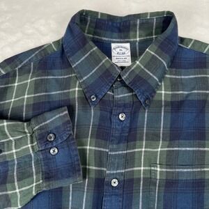 Brooks Brothers Mens XL Baird McNutt Irish Linen Plaid Button Down Shirt Green